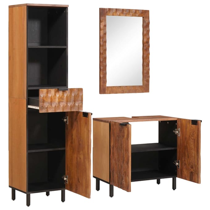 vidaXL - Badkamer - Sets - 3 - st - Acacia - Bruine - Winish - 38 - x - 33 - x - 160 - cm