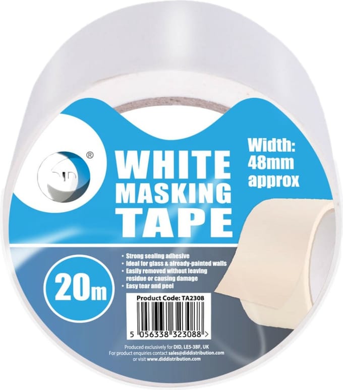 DID - afplaktape - verftape - wit - 20 meter x 48 mm
