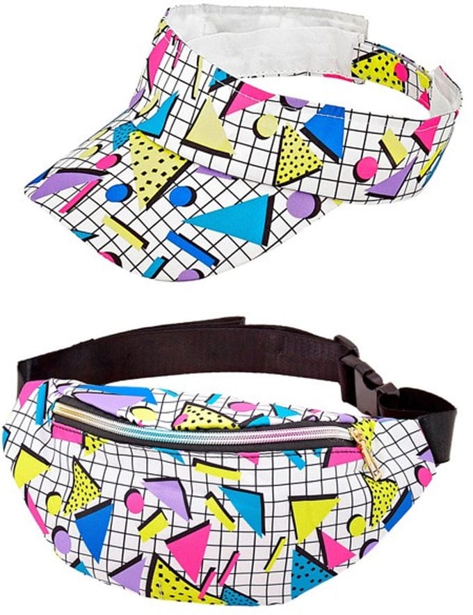 80's Set Heuptasje en Zonneklep Funky Wit