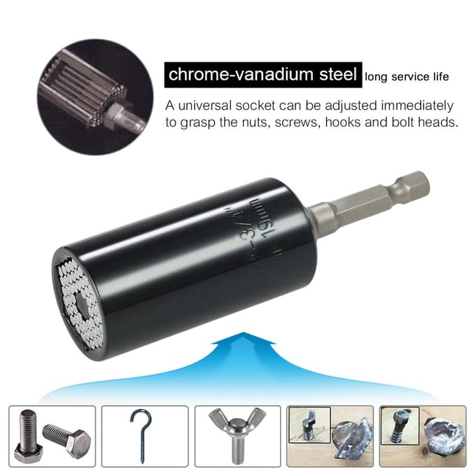 Jeu de douilles et adaptateurs pour perceuse électrique, clé métrique universelle multifonctionnelle de 7 à 19 mm noir