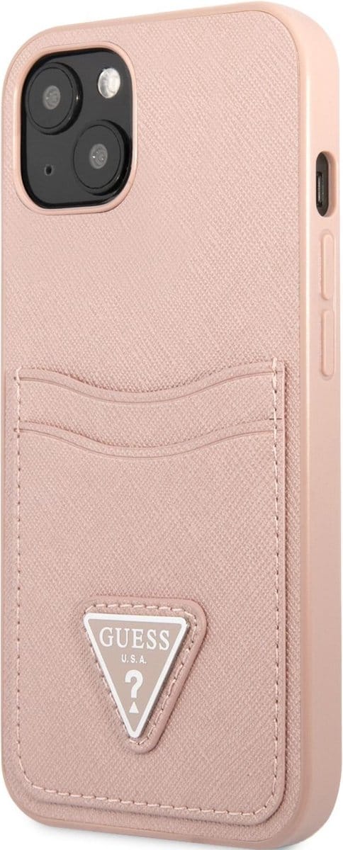 GUESS GUHCP13SPSATPP iPhone 13 mini 5.4 "pink / pink hardcase SaffianoTriangle Logo Cardslot