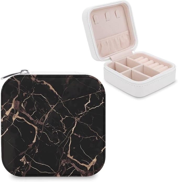 Sieraden Doos - Sieraden Organizer - Reis Opslag - Verstelbaar Ontwerp - Compact Formaat - Zwart Goud