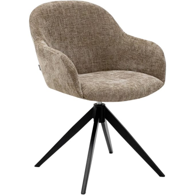 KICK® MATT Draaibare Eetkamerstoel – 360° Auto-Return – Met Armleuningen – Textuurstof – Taupe