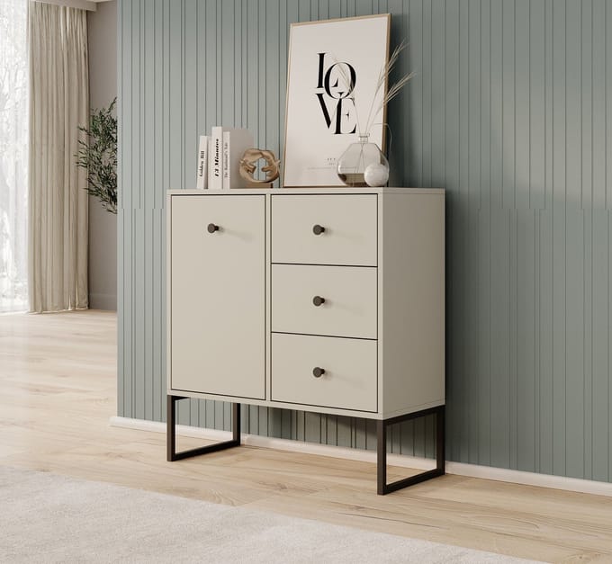 Meubella - Dressoir Lyndall - Beige - 77 cm - Met lades