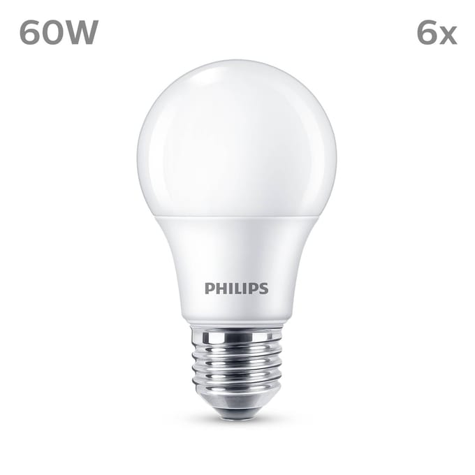 Philips LED Lamp Mat - 60 W - E27 - Warmwit licht - 6 stuks