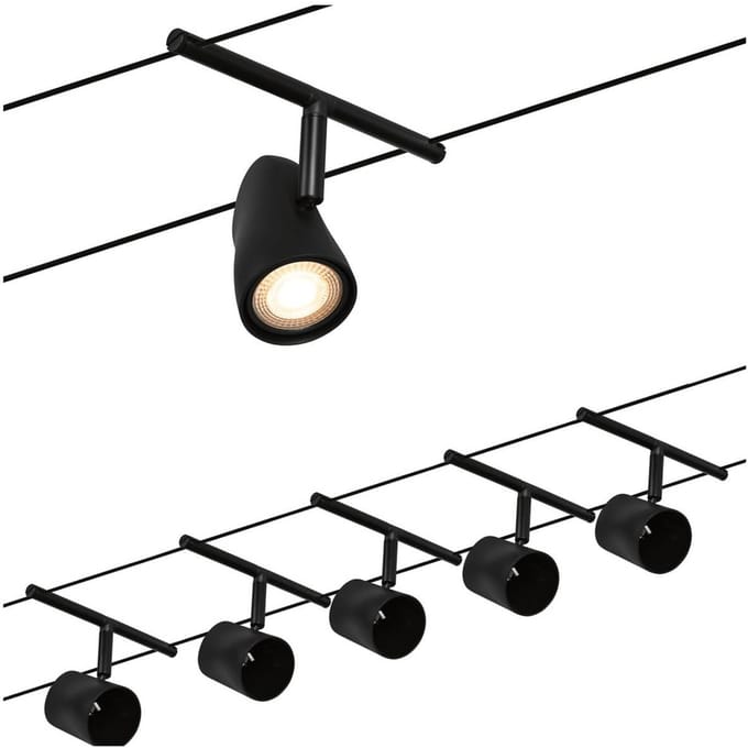 Paulmann Cup Kabelverlichting - Basisset - 5x10W | GU5,3 | 230/12V - Mat Zwart