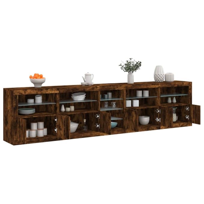 vidaXL - Dressoir - met - LED-verlichting - 283,5x37x67 - cm - gerookt - eikenkleur