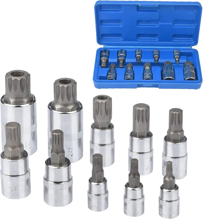 10-delige Spline Socket Set - Torx en Vierkante Bit Socket Set voor Doe-Het-Zelf Onderhoud