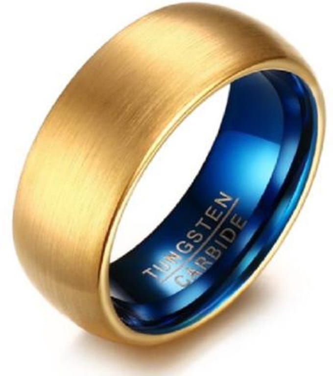 Schitterende Wolfraamcarbide ring | Gold plated | Blauw | 8 mm. breed | Uniek model | Jonline