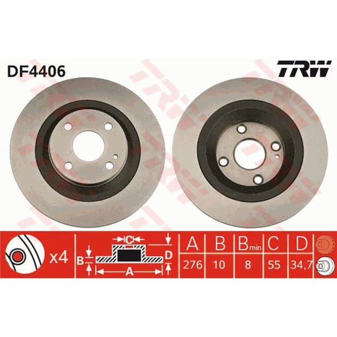 Remschijf TRW DF4406 achter, volledig, 1 Stuk