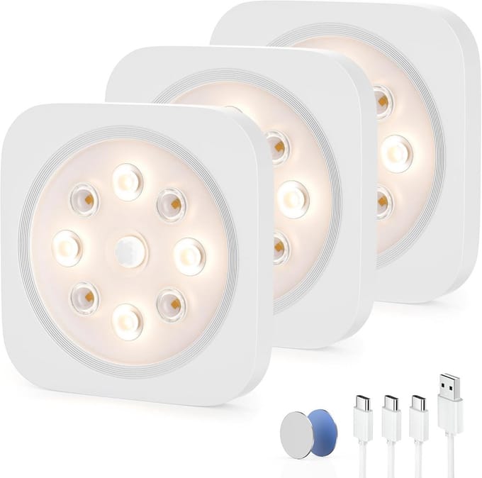 Oplaadbare LED Kastverlichting met Bewegingssensor voor Binnen, 3 Stuks