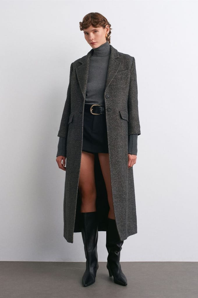Getextureerde Tweed Lange Overjas