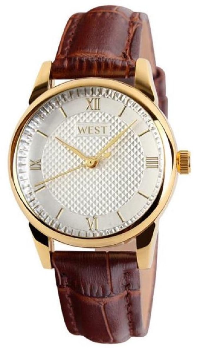 West Watches Model Amsterdam basic dames horloge analoog - lederen band - 30 mm - bruin / goudkleurig