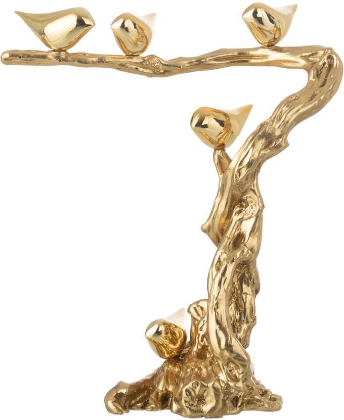 J-Line decoratie Vogel Op Tak - polyresin - goud - small