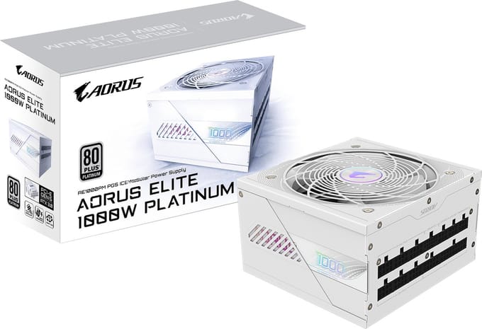 GIGABYTE AORUS ELITE P1000W ICE Voeding - 1000 Watt - 120 mm - ATX 3.0 - 80 Plus 80 PLUS Platinum