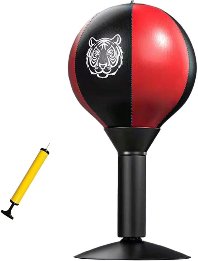 Boksbal Bureau - Reactietraining Bal - Verbeter Coördinatie - Zuignap Bevestiging - 195 cm Hoog - Zwart