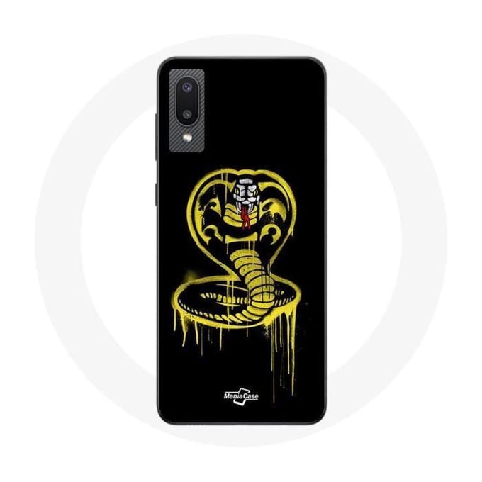 Coque pour Samsung Galaxy A02 Cobra Kai Logo Jaune Fond Noir Affiche Série