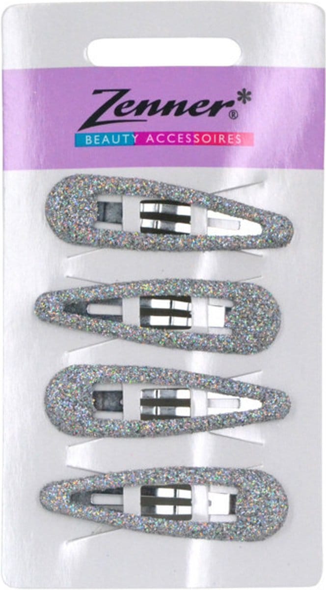 Zenner Klik-klak speldjes met glitter Zilver 4 stuks