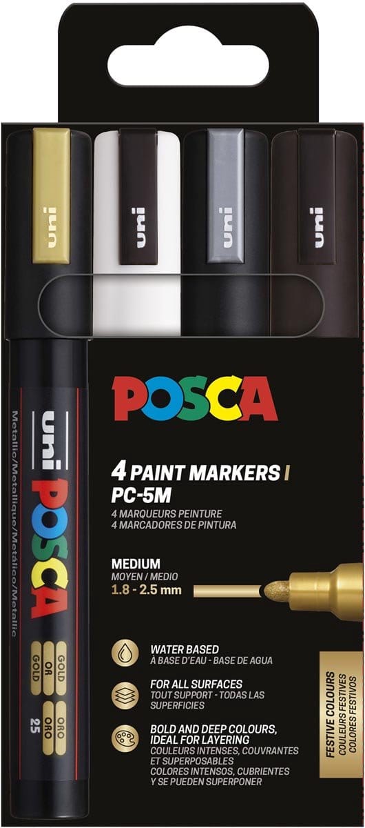 POSCA marker sæt PC-5M 4 ass. farver g-s-s-h