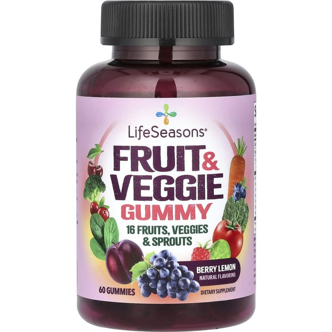 LifeSeasons, gummies aux fruits et légumes, citron baie, 60 gummies