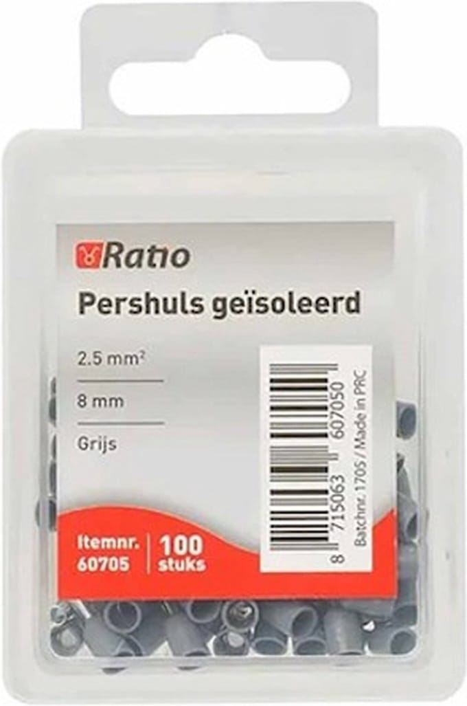 Pershuls geisoleerd 2,5mm² 8mm - 100st in doosje