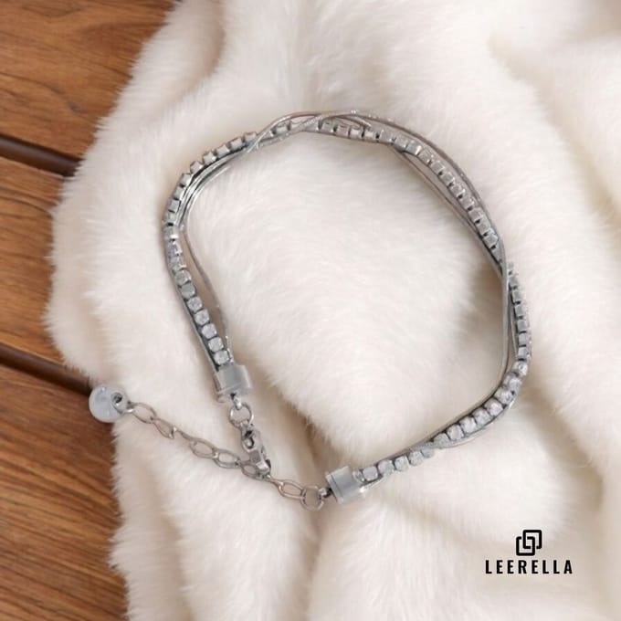 Leerella Luxe Dubbele Strands Armband - Zilverkleurig - RVS 15+4 cm