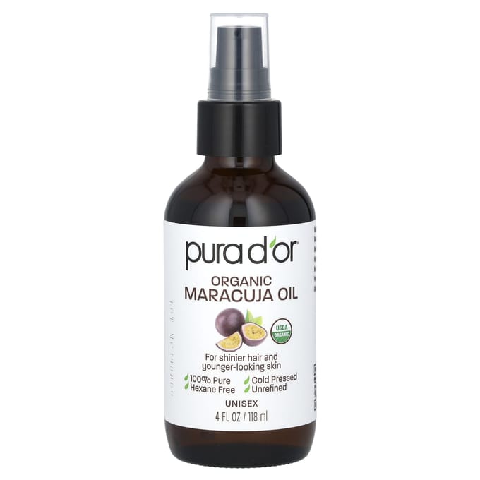Pura D'or, Biologische Passievruchtolie, 4 fl oz (118 ml) black