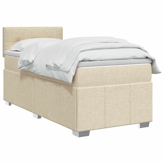 vidaXL - Boxspringbed - met - matras - Crèmekleurig - 100 - x - 200 - cm - Stof