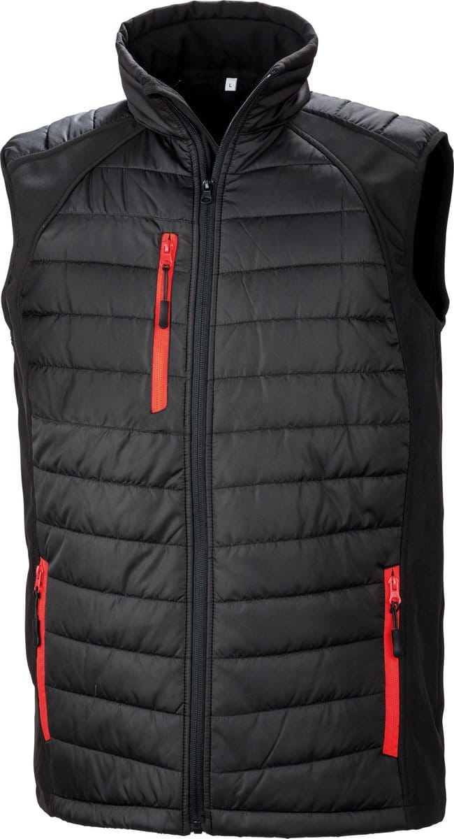 Black Compass gewatteerde softshell bodywarmer 'Result' Black/Red - XL