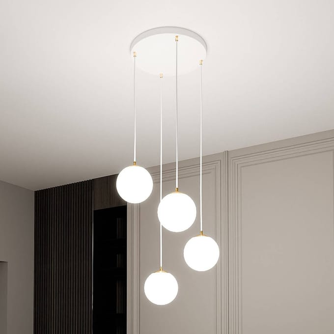EMIBIG LIGHTING Hanglamp Royal, 4-lamps, opaalwit/wit, glas, E14