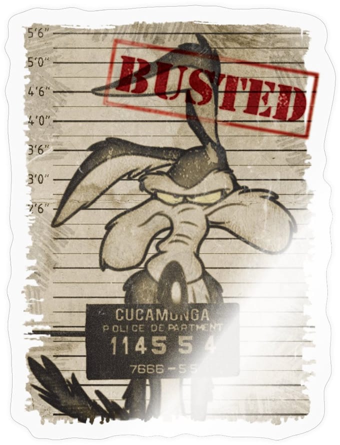 Looney Tunes Wile E. Coyote Busted Sticker maat S (10 x 10 cm)
