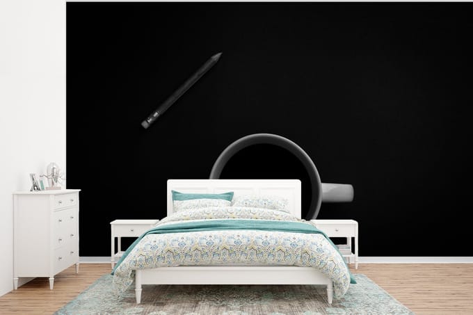 Behang - Fotobehang Potlood - Beker - Zwart - Wit - Breedte 295 cm x hoogte 220 cm