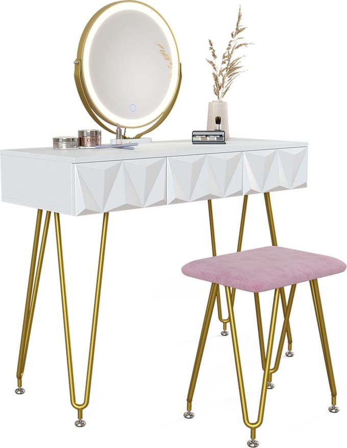 Vicco Ruby Kaptafel set met kruk – 100 cm met LED-verlichting en kruk Wit