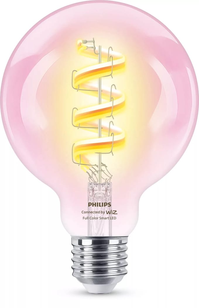 Philips Smart Lighting - LED-filamentlamp - E27 fitting - RGB - Gekleurd en instelbaar wit licht - Dimbaar - 40W - Globelamp: G95 - Helder glas - Wifi
