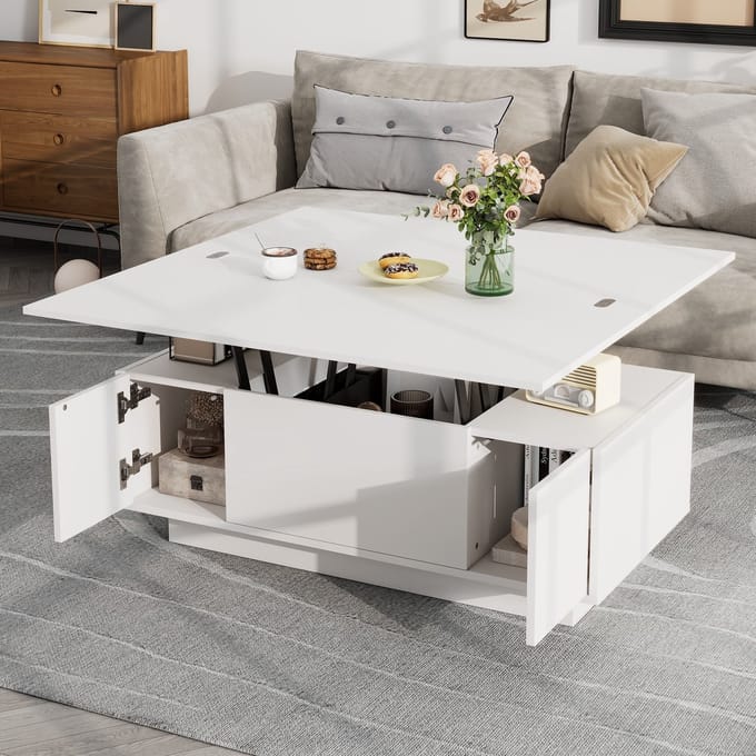 Sweiko Salontafel - Dubbel hefmechanisme - Verborgen opbergruimte - Wit
