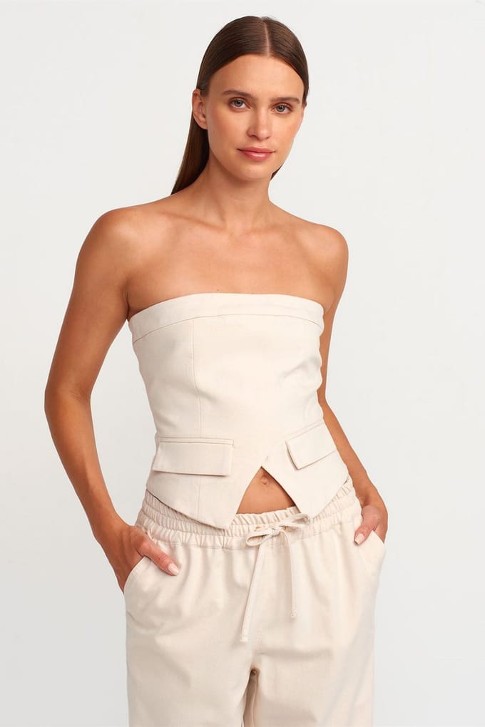 Strapless Aansluitende Crop Top Met Rits