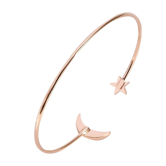 Dames Open Armband Koperplating Armband Bangle met Maan Ster Decoratie (Rosé goud) white