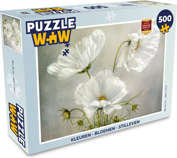 Puzzel Bloemen - Stilleven - Klaproos - Wit - Botanisch - Legpuzzel - Puzzel 500 stukjes