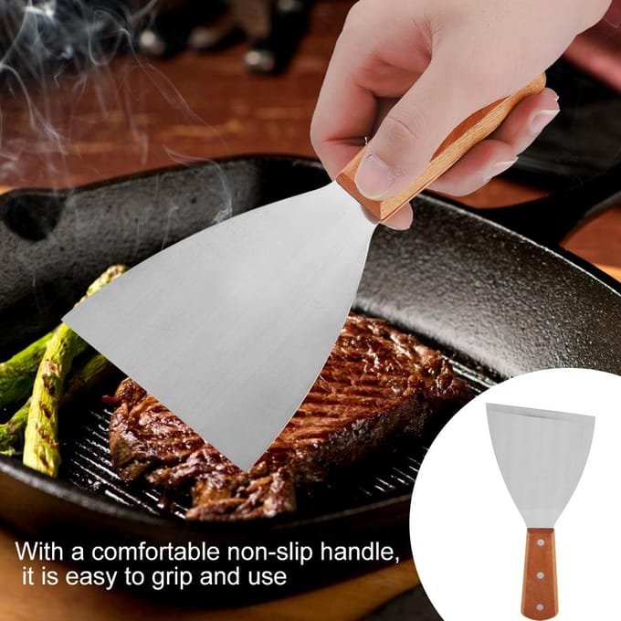 Roestvrij Staal Anti-aanbak Hittebestendig BBQ Grill Biefstuk Spatel Keerijzer Kookgereedschap white
