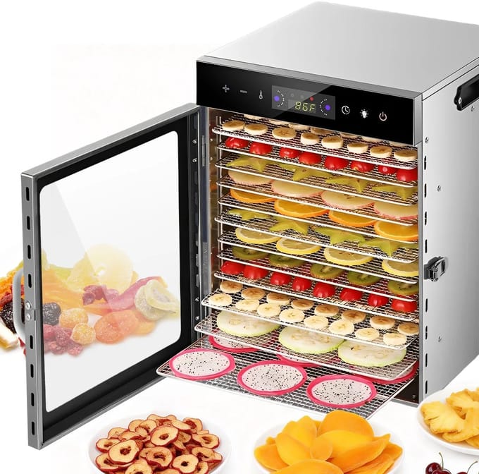 Lunekiss Voedseldroger 12 Trays RVS304 800W – Dehydrator 30-90°C – 24u Timer – Kijkvenster – Touchscreen – Licht – Jerky