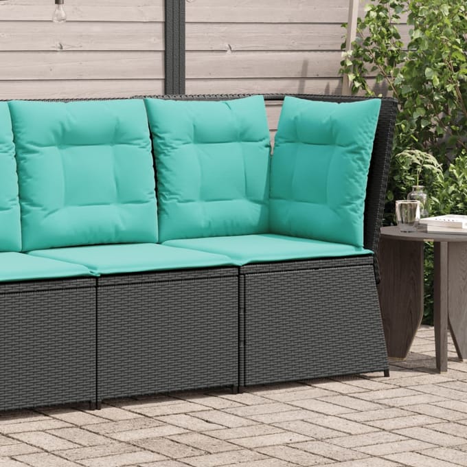 vidaXL - Tuinbankhoek - met - kussens - zwart - poly - rattan