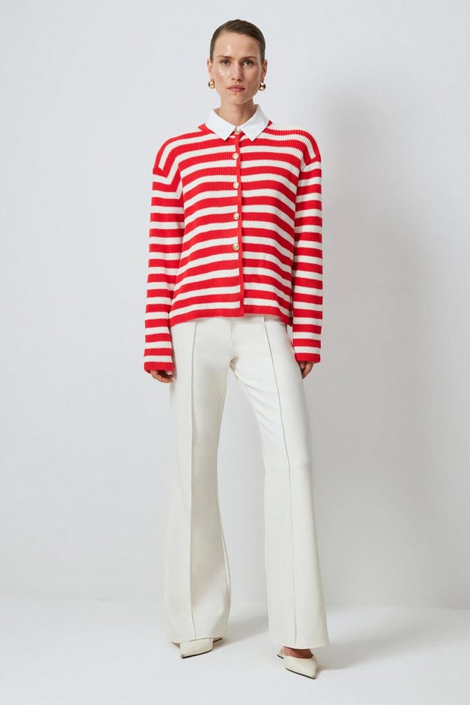 Touché Privé - Gestreepte gebreide cardigan - Rood - Dames