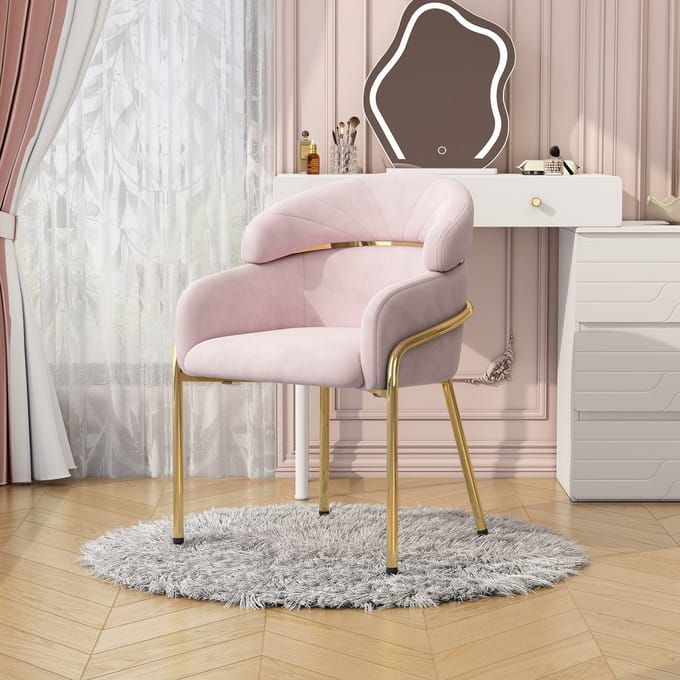 REDOM - Eetkamerstoel - Ergonomisch En Modern - Voor Woonkamer - Fluweel - Roze