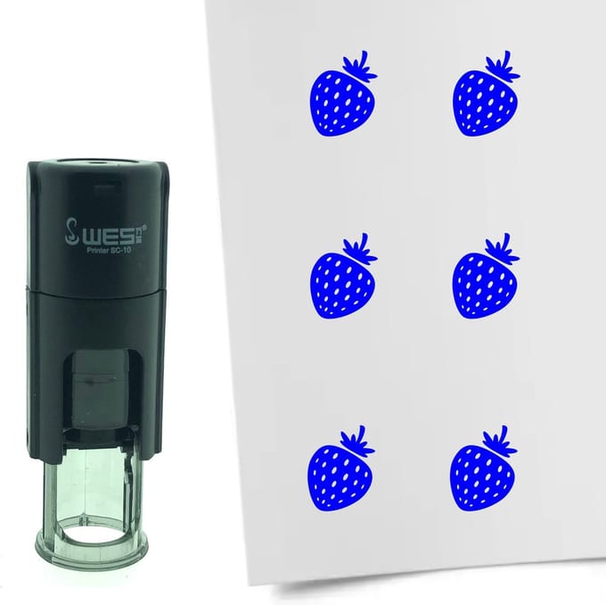 CombiCraft Stempel Aardbei 10mm rond - Blauwe inkt