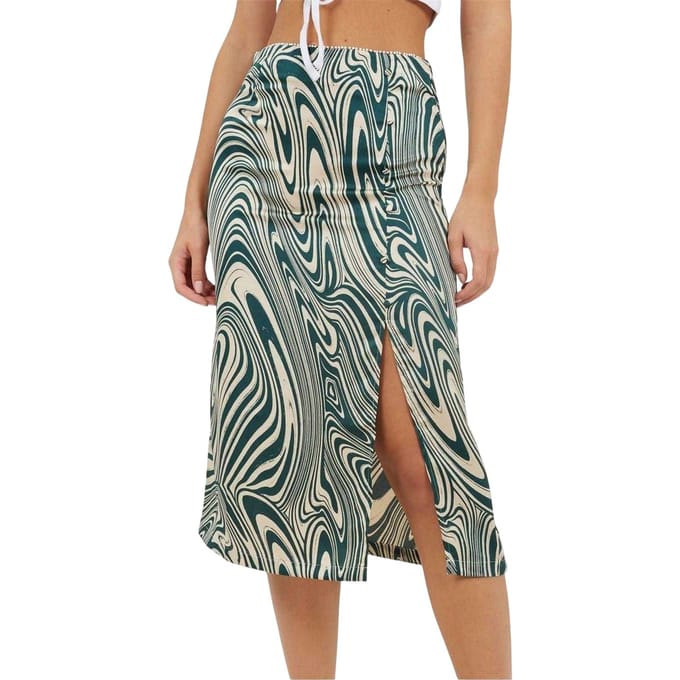 Brave Soul Midi-rok met wervelend patroon voor dames (Groen)