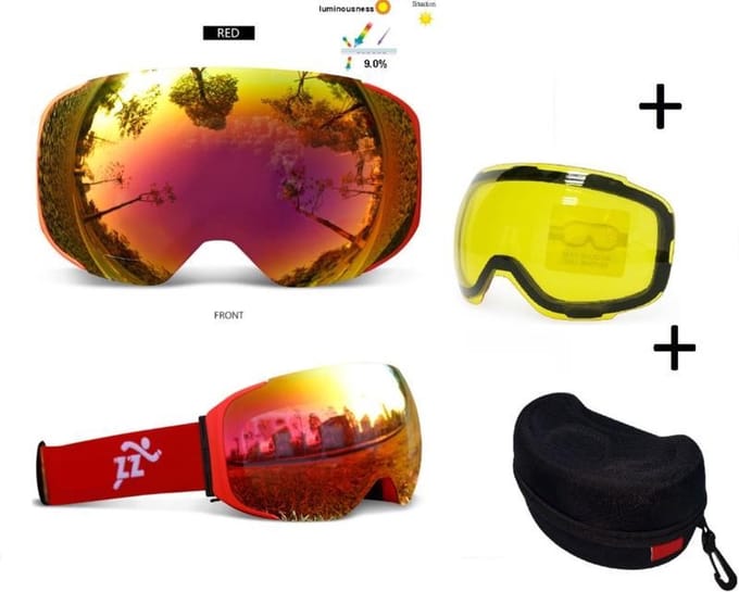 Goggle / Skibril met EXTRA magnetische lens All red frame Rood AX type 4 Cat. 0 tot 4 - â˜€/â˜