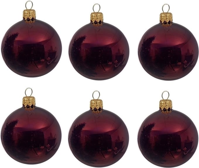 Decoris Kerstballen set - 6x stuks - donker rood - glas - 6 cm - glans - kerstversiering - ophanglintje