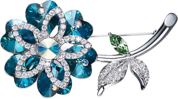 Blauwe QoF Kristal Bloem broche