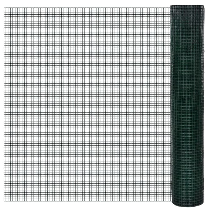 vidaXL Kippengaas 10x1 m gegalvaniseerd staal met PVC-coating groen