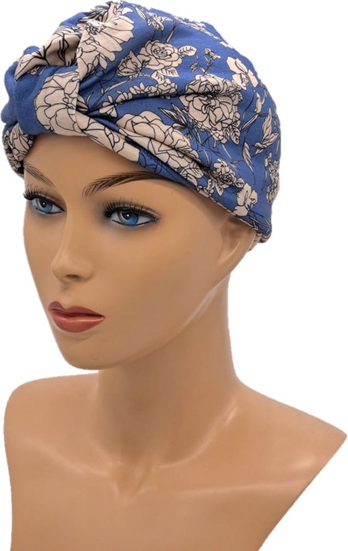 Johnson Headwear - Chemo Muts Dames - Delfsblauw / bloemen - Chemo Muts - Chemo Cap - Muts - Cap - Hoofddeksel